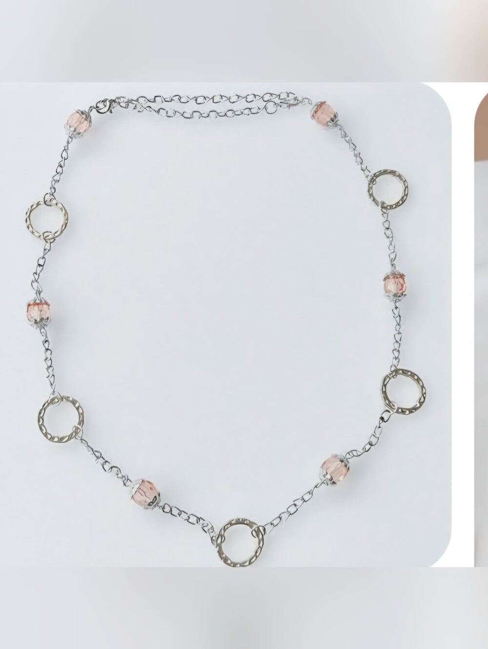Delicate Chamoagne Bead & Silver Link Necklace
